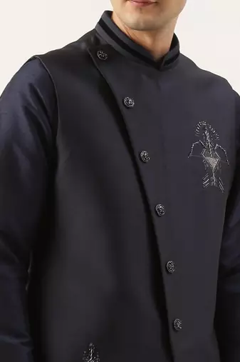 Navy embroidered jacket kurta set