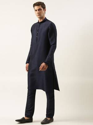 Navy embroidered jacket kurta set 4