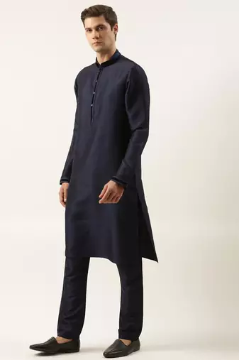 Navy embroidered jacket kurta set