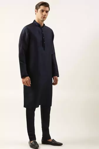 Navy embroidered jacket kurta set