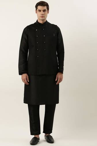 Black embroidered jacket kurta set