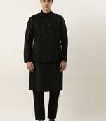 Black embroidered jacket kurta set
