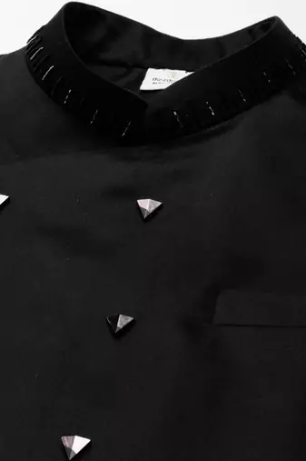 Black embroidered jacket kurta set