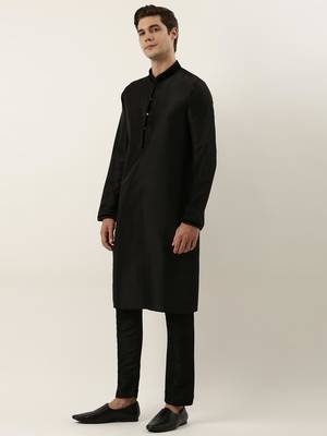 Black embroidered jacket kurta set 4