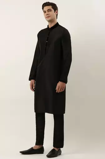 Black embroidered jacket kurta set