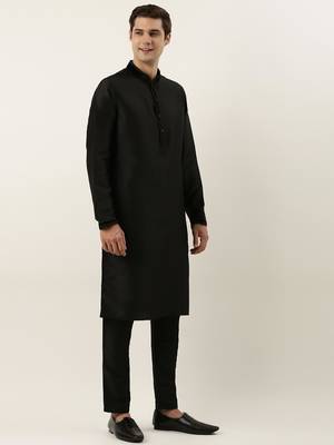 Black embroidered jacket kurta set 5