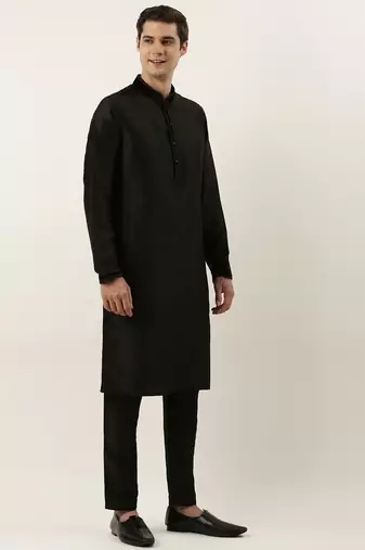 Black embroidered jacket kurta set
