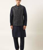 Navy embroidered jacket kurta set