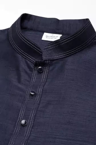 Navy embroidered jacket kurta set