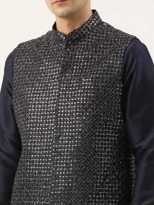 Navy embroidered jacket kurta set 3