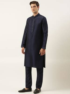 Navy embroidered jacket kurta set 4