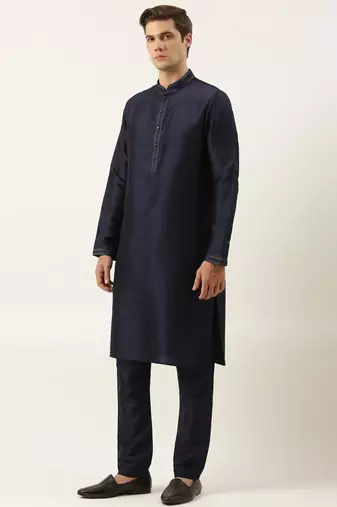 Navy embroidered jacket kurta set