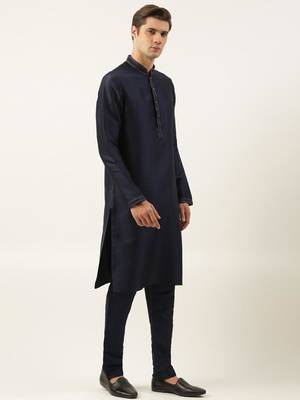 Navy embroidered jacket kurta set 5