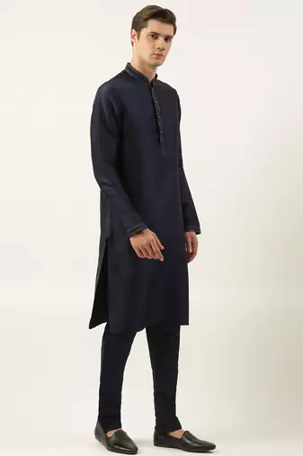 Navy embroidered jacket kurta set