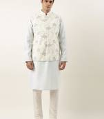 White embroidered jacket kurta set