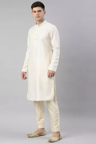 Yellow linen printed jacket with kurta set