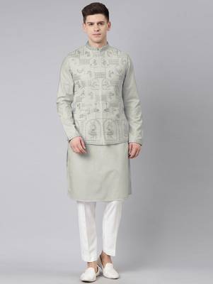 Sage green vivah story jacket  kurta set 2