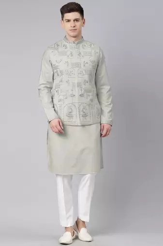 Sage green vivah story jacket  kurta set