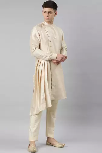 Beige waistcoat jacket with beige kurta