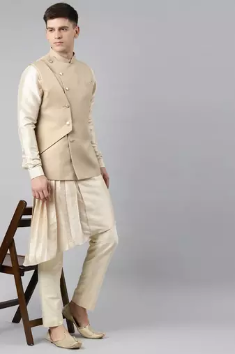 Beige waistcoat jacket with beige kurta