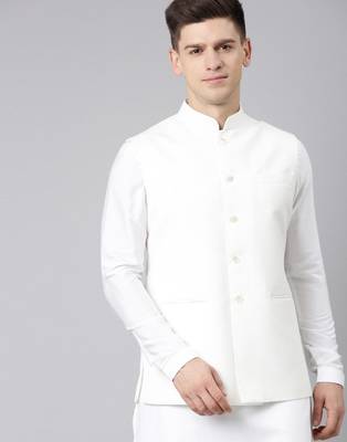 Cream classic jacket with short kurta set 1