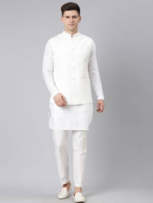Cream classic jacket with short kurta set 3
