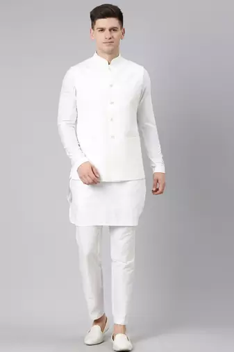 Cream classic jacket with short kurta set