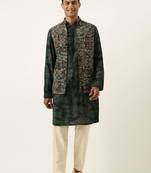 Green printed jacket kurta set