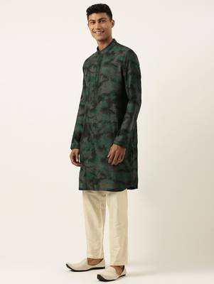 Green printed jacket kurta set 2
