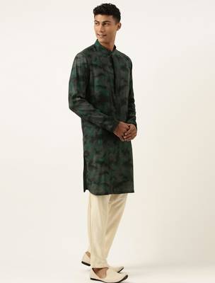 Green printed jacket kurta set 3