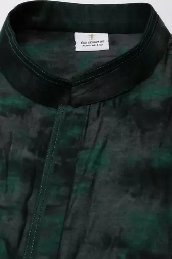 Green printed jacket kurta set