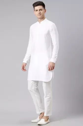 Off white jacket with short kurta set