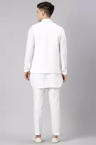 Off white jacket with short kurta set