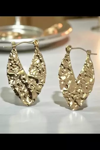 Golden glamour anti tarnish textured leaf hoop earrings