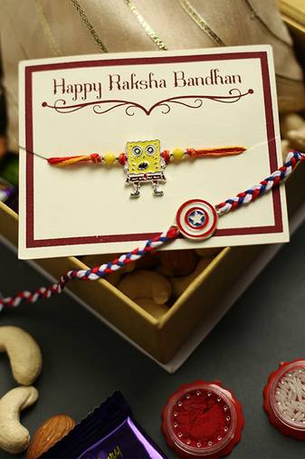 Kids Rakhi Gift Hamper | 2 Fun Rakhis with Dry Fruits & Chocolates
