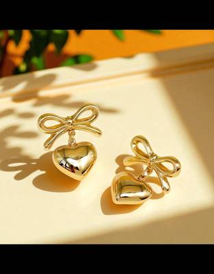 Gg golden glamour heart bow statement earrings – anti tarnish finish 3
