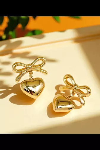 Gg golden glamour heart bow statement earrings – anti tarnish finish