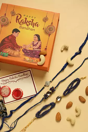 Premium Raksha Bandhan Gift Box with 2 Rakhis, 1 Lumba, Dry Fruits & Chocolates