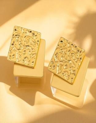 Golden glamour textured square stud earrings – anti tarnish finish 4
