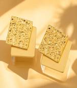 Golden glamour textured square stud earrings – anti tarnish finish