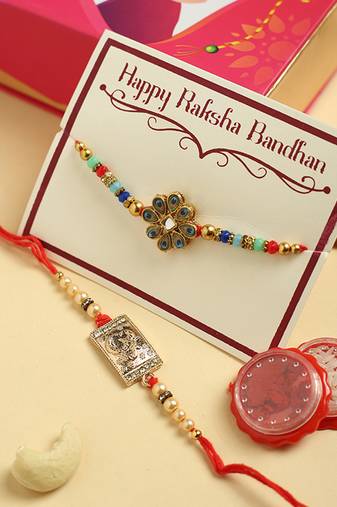 Traditional Rakhi Hamper Set with Peacock & Ganesh Design