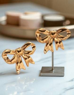 Golden glamour anti-tarnish bow charm stud earrings 3
