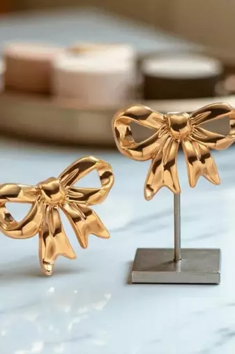 Golden glamour anti-tarnish bow charm stud earrings