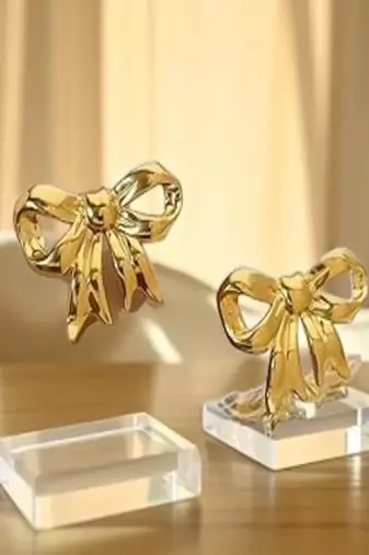 Golden glamour anti-tarnish bow charm stud earrings