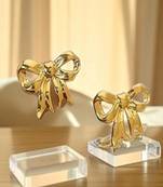 Golden glamour anti-tarnish bow charm stud earrings