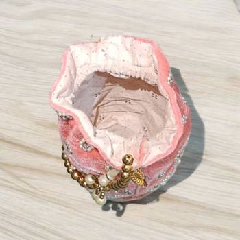 light pink Velvet Embroidered Potli – Bridal & Festive Special 4