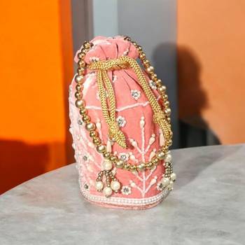 light pink Velvet Embroidered Potli – Bridal & Festive Special 5