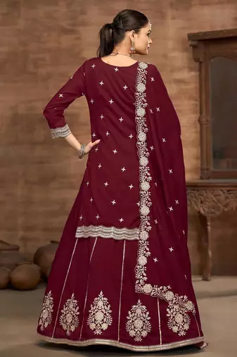 Maroon premium embroidered vichitra silk free size full stitched suit