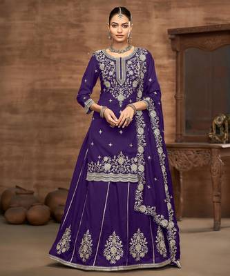 Violet embroidered vichitra silk free size full stitched suit 1
