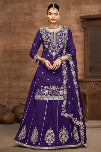 Violet embroidered vichitra silk free size full stitched suit